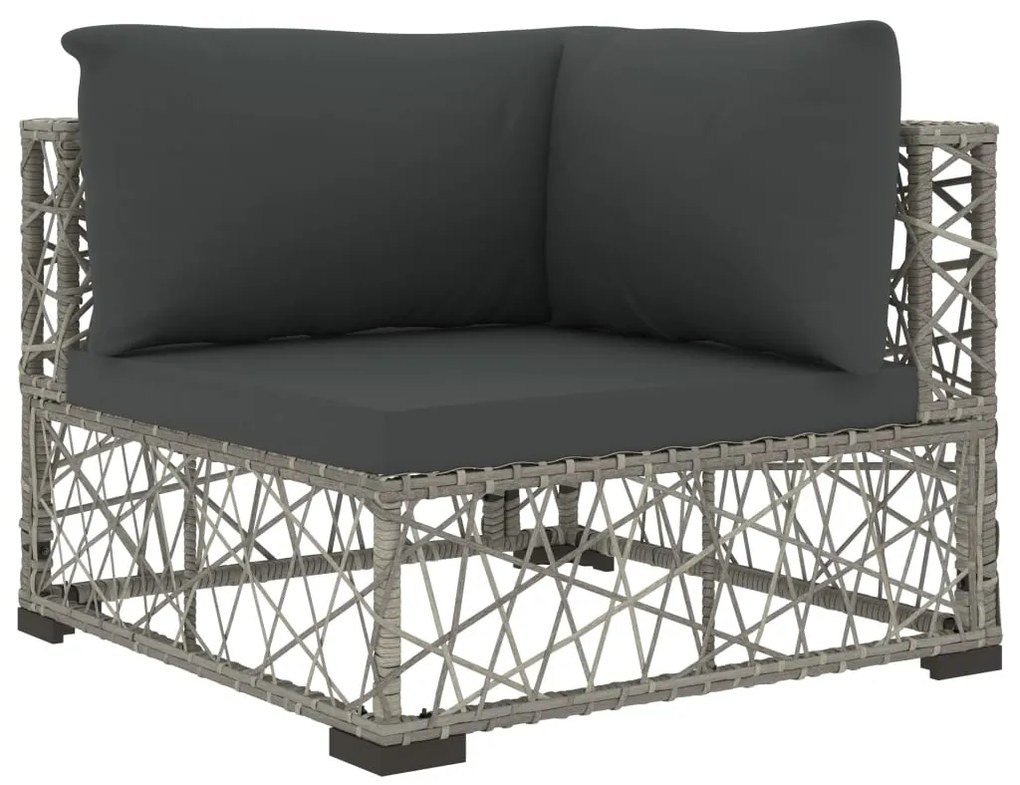 6 pcs conjunto lounge de jardim c/ almofadões vime PE cinzento