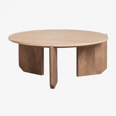 Mesa De Centro Redonda Lavinia Em Pedra Natural E Madeira De Manga Travertine & Madeira Natural & Ø70 Cm - Sklum