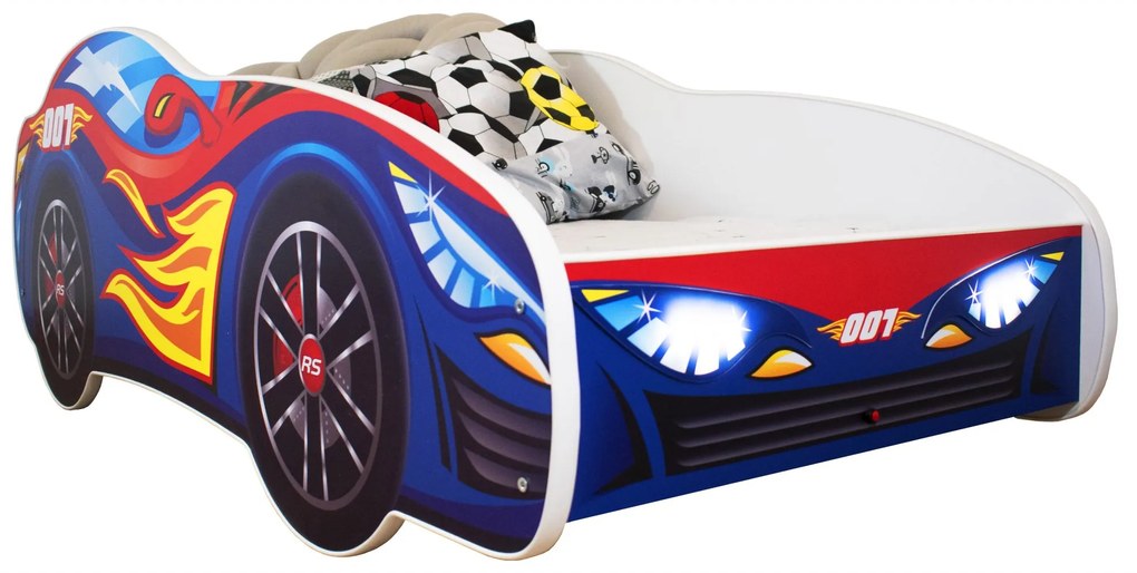 CAMA INFANTIL CRIANÇAS  OFERTA LEDS E COLCHÃO ESPUMA Racing RED BLUE 140 x 70