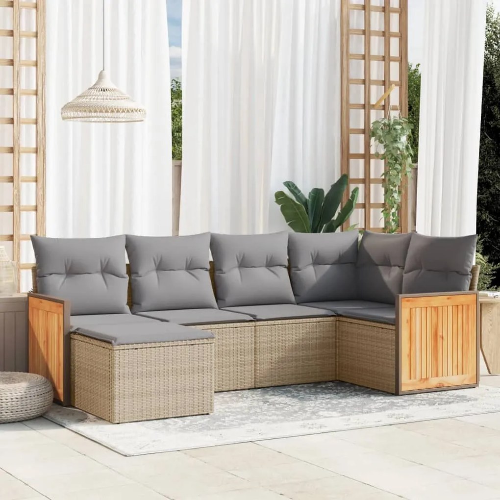 vidaXL 6 pcs conjunto de sofás p/ jardim com almofadões vime PE bege