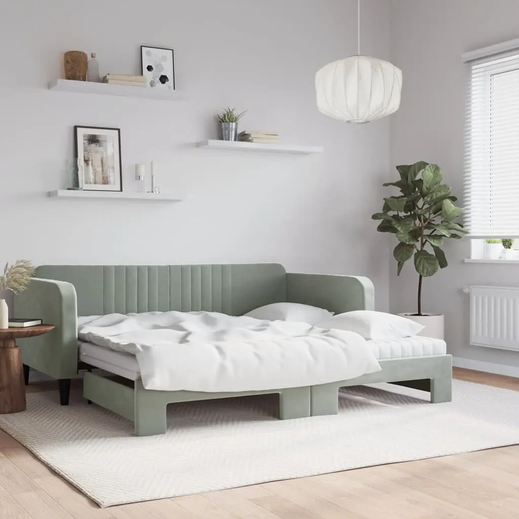 vidaXL Sofá-cama c/ gavetão e colchões 90x190 cm veludo cinzento-claro