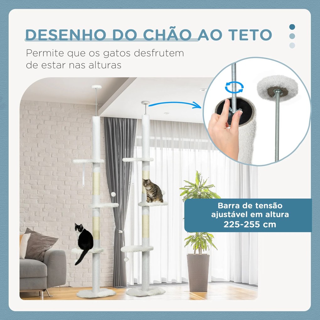 PawHut Arranhador para Gatos de 255 cm Torre para Gatos do Chão ao Tet