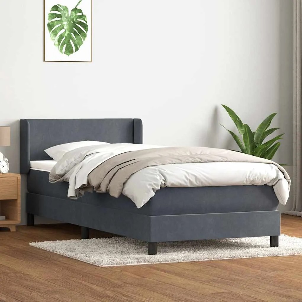 vidaXL Cama com molas/colchão 100x210 cm veludo cinzento-escuro