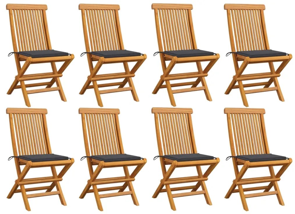 vidaXL Cadeiras de jardim c/ almofadões antracite 8 pcs teca maciça