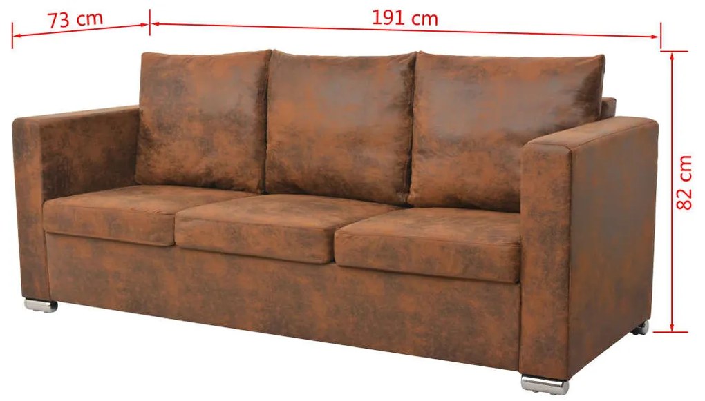 Sofá de 3 lugares 191x73x82 cm camurça artificial