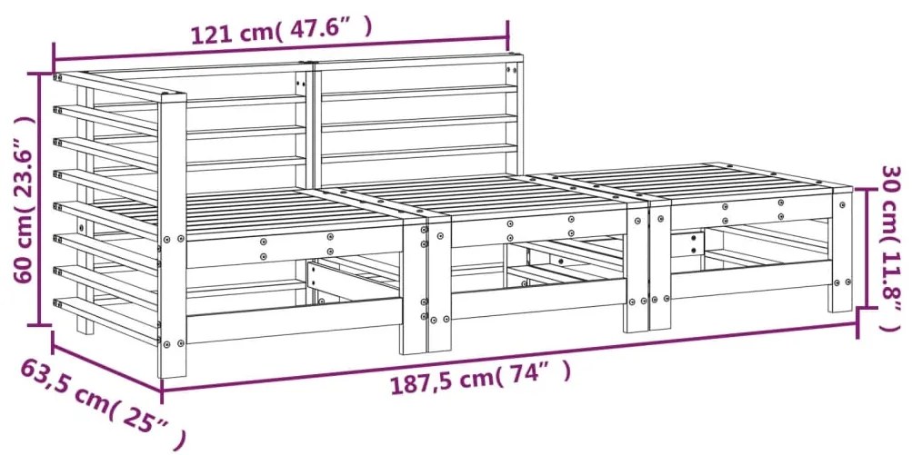 3 pcs conjunto lounge de jardim madeira de pinho maciça branco