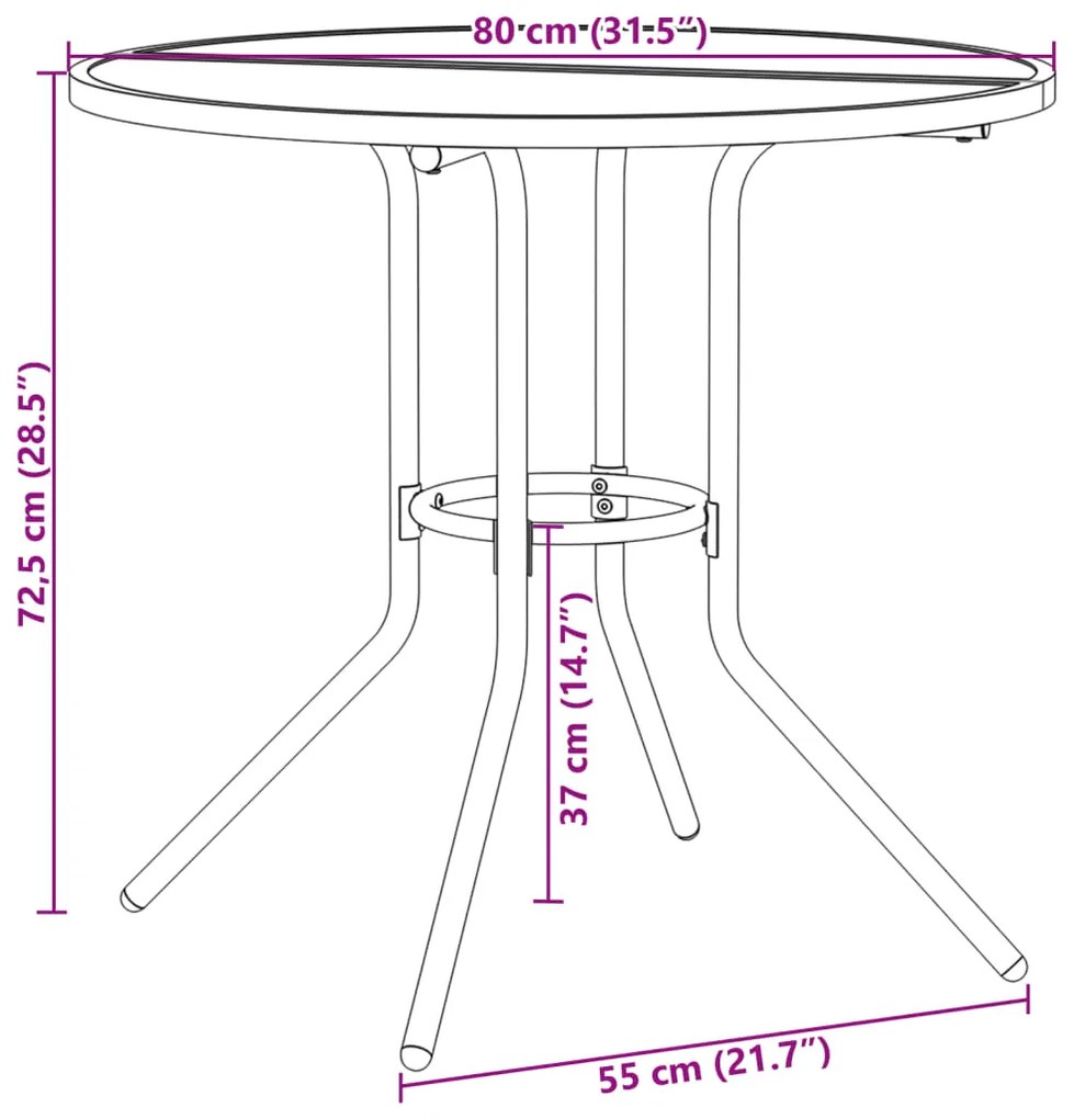 Mesa de pátio redonda Ø80x72,5 cm aço revestido a pó antracite