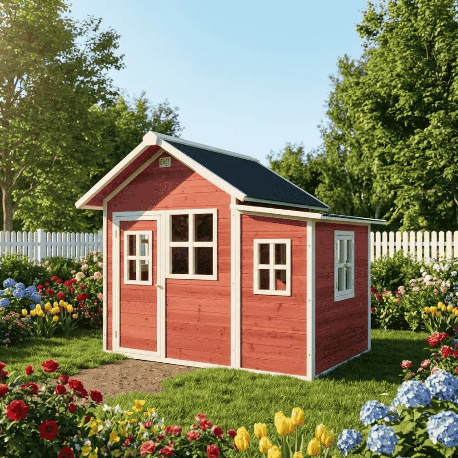 Casa de brincar infantil exterior para crianças Loft 150 em madeira - Vermelha