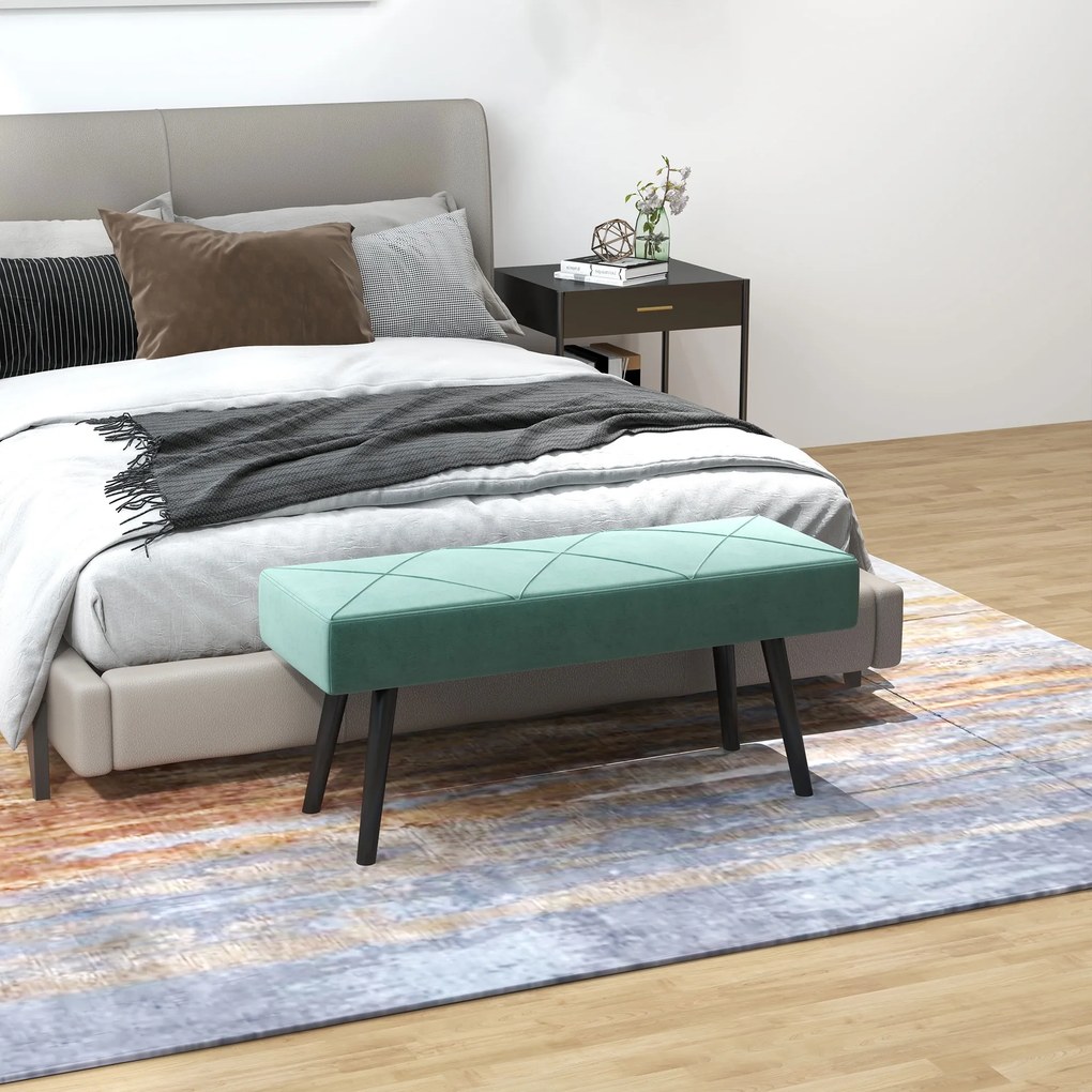 Banco de Pé de Cama Multifuncional e Moderno Banco de Dormitório com Pés de Aço e Assento Acolchoado 100x36x45 cm Verde