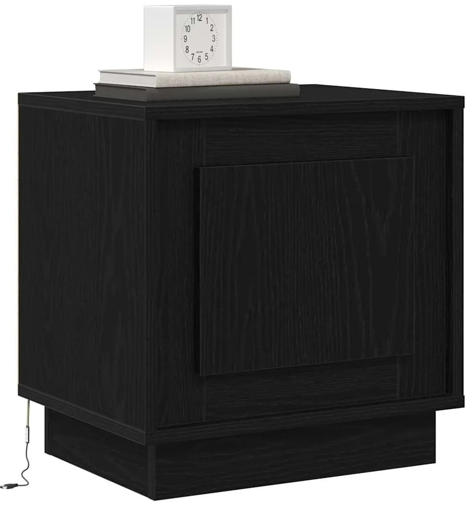 Criado-mudo com Luzes LED Carvalho Preto 44x34,5x45 cm