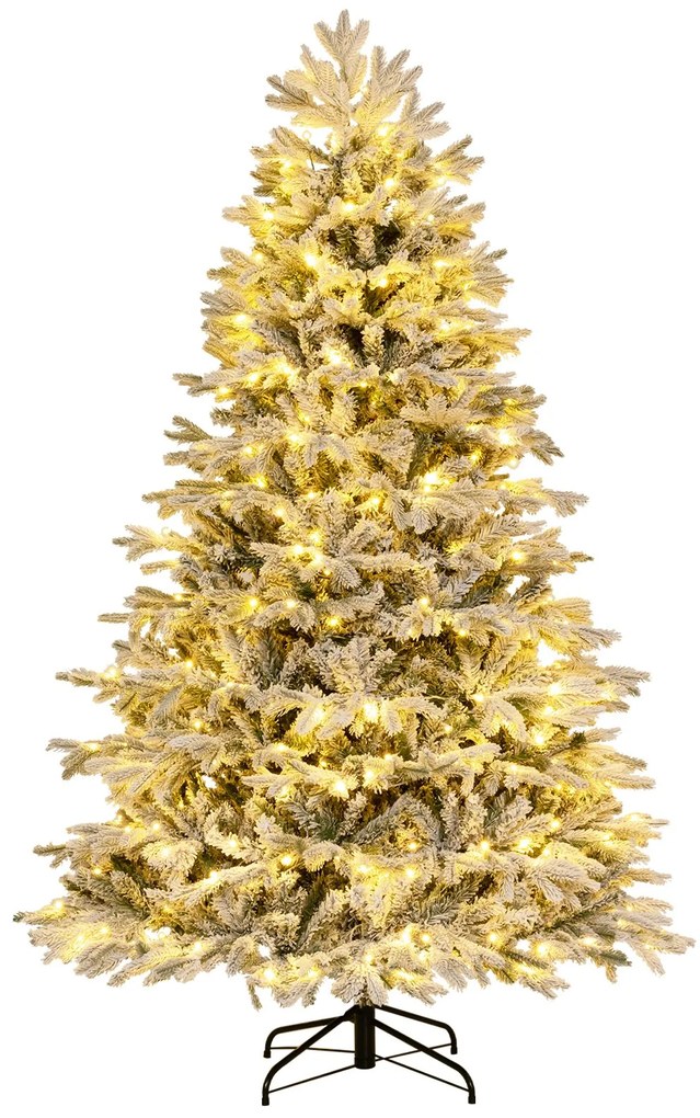 Árvore de Natal artificial de 136 cm com neve e 8 modos de luz e 472 pontas de galhos de PE e PVC