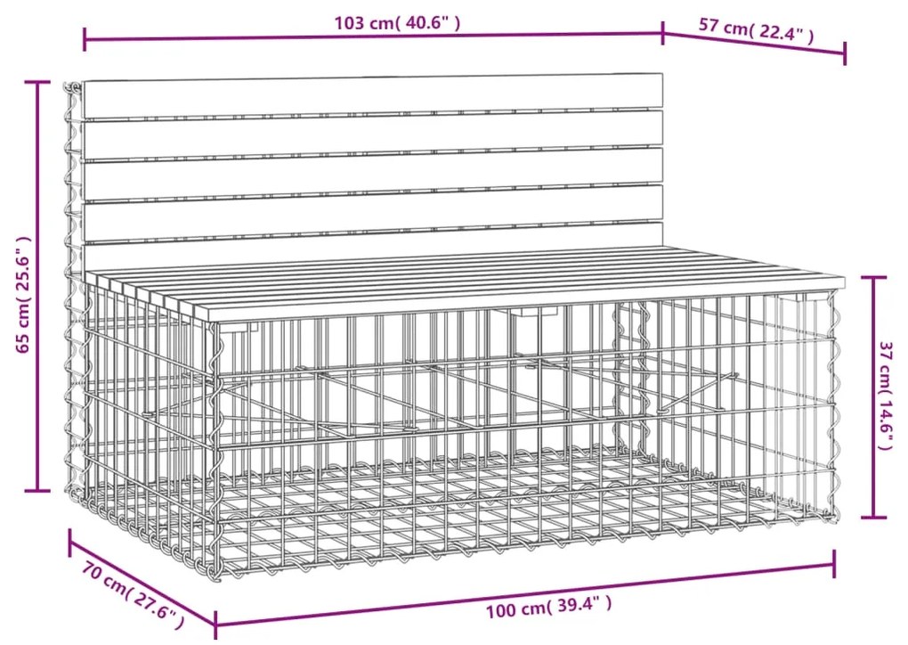 Banco de jardim c/ design gabião 103x70x65 cm pinho impregnado