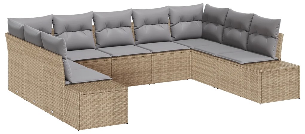 vidaXL Conjunto de Sofá de Jardim de 9 Peças com Almofadas Bege Polirattan