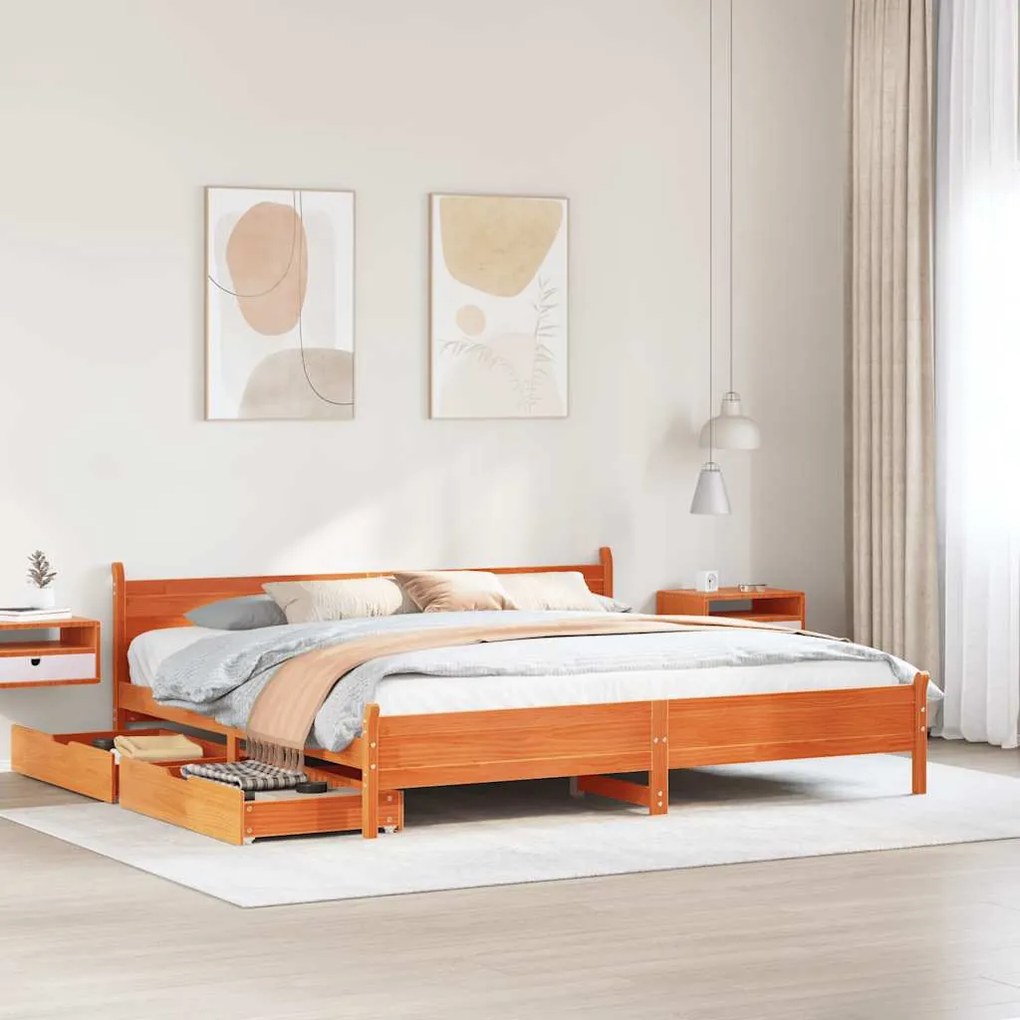 vidaXL Cama sem colchão 180x200 cm pinho maciço castanho-mel