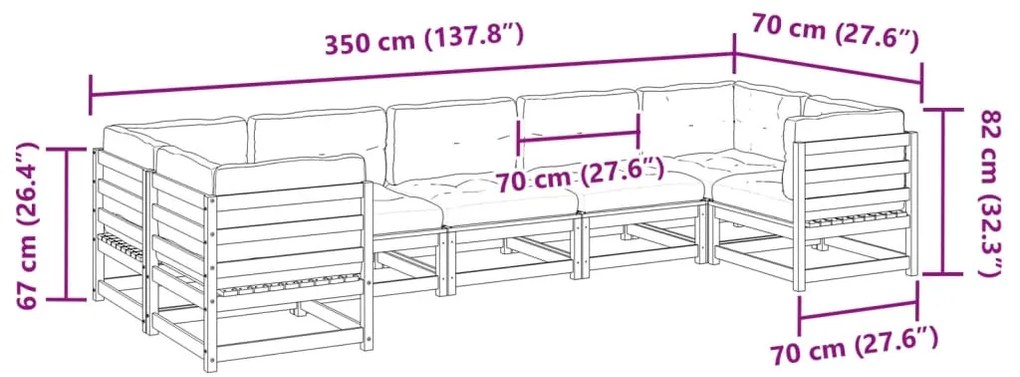 7 pcs conjunto sofás de jardim com almofadões pinho maciço