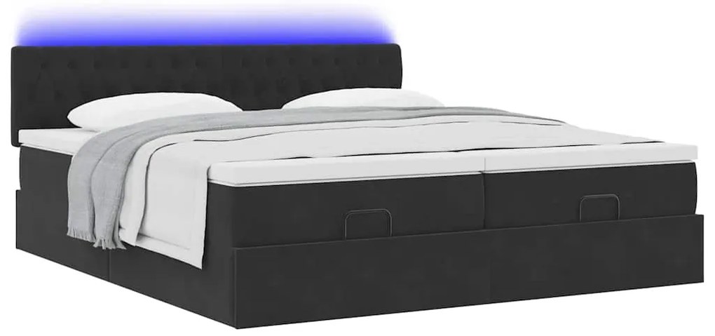Estrutura de cama otomana com colchões 160x200 cm veludo preto