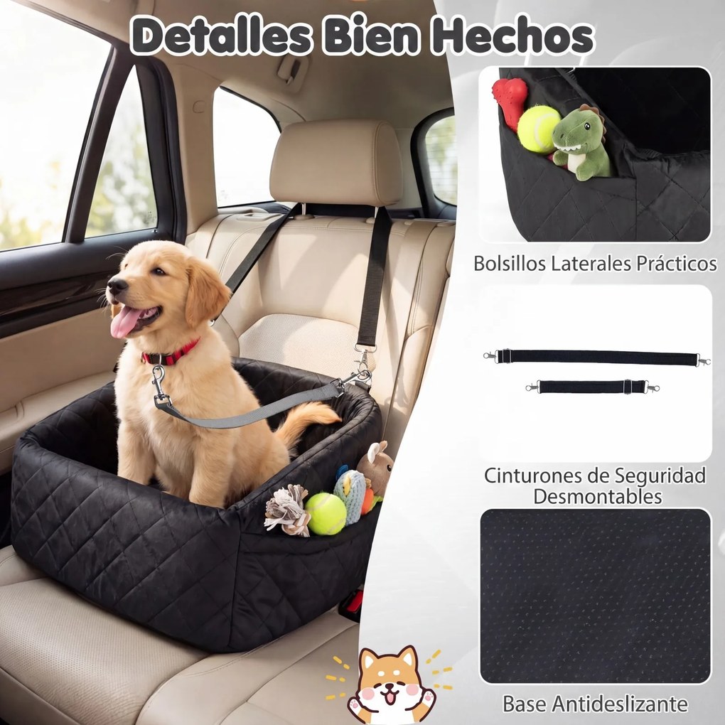 Transportadora de cães para Carro, 50 x 46 x 30 cm, Com Trela de Segurança, Preto