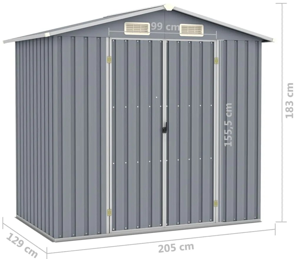 Abrigo de jardim 205x129x183 cm aço galvanizado cinzento