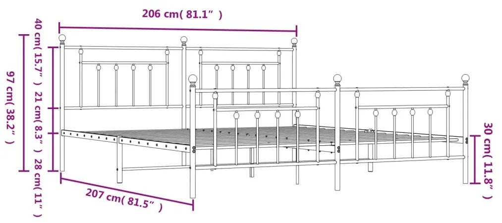 Estrutura de cama com cabeceira e pés 200x200 cm metal branco