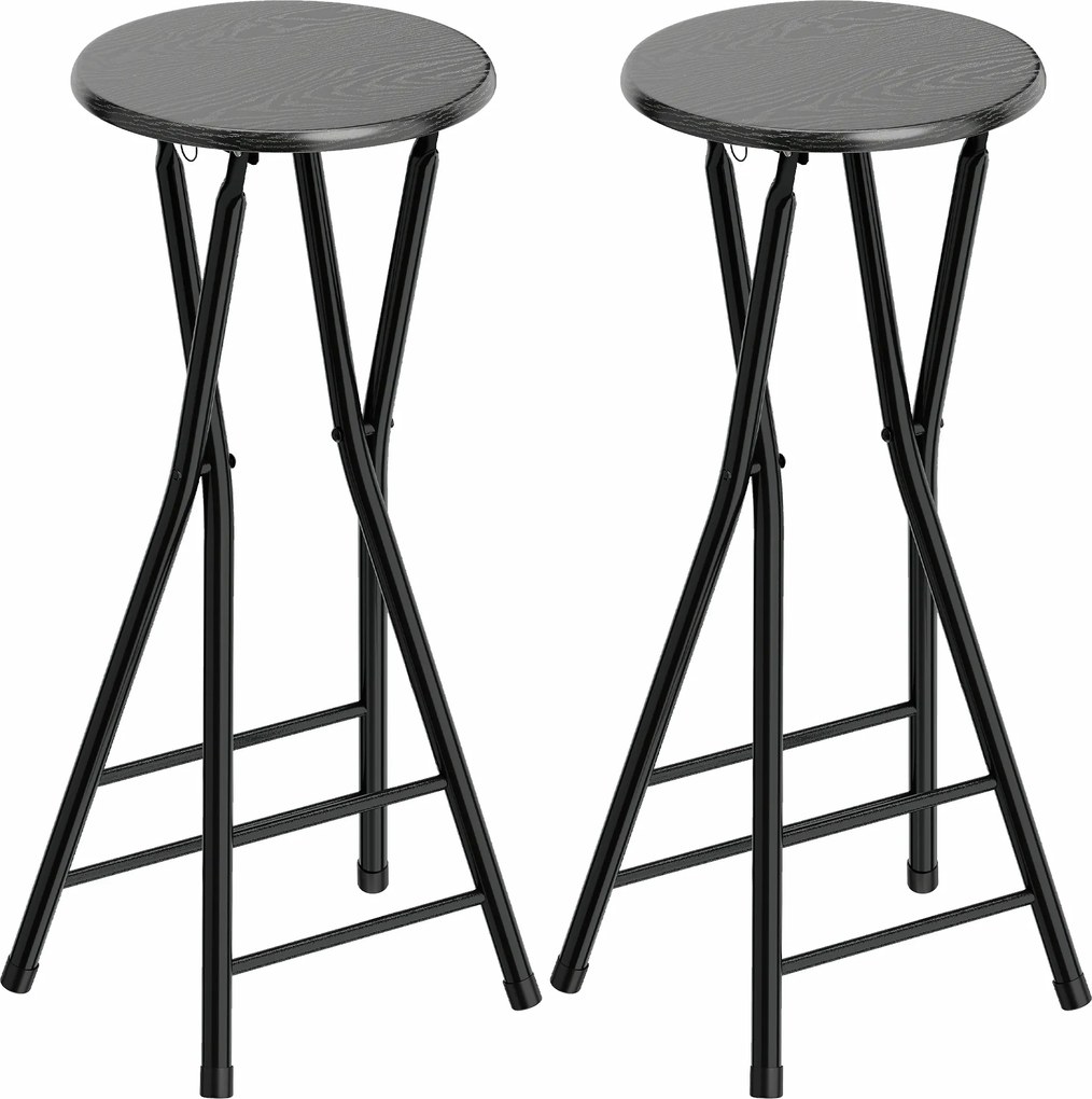 HOMCOM Conjunto 2 Bancos de Bar Dobráveis com Apoio Duplo para os Pés em Madeira e Aço 34x30x70 cm Preto | Aosom Portugal
