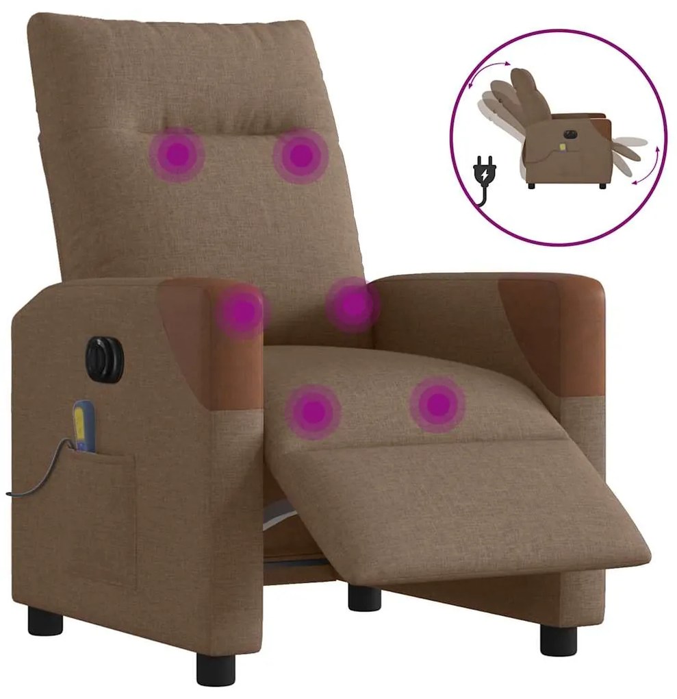 Poltrona de massagens reclinável elétrica tecido castanho