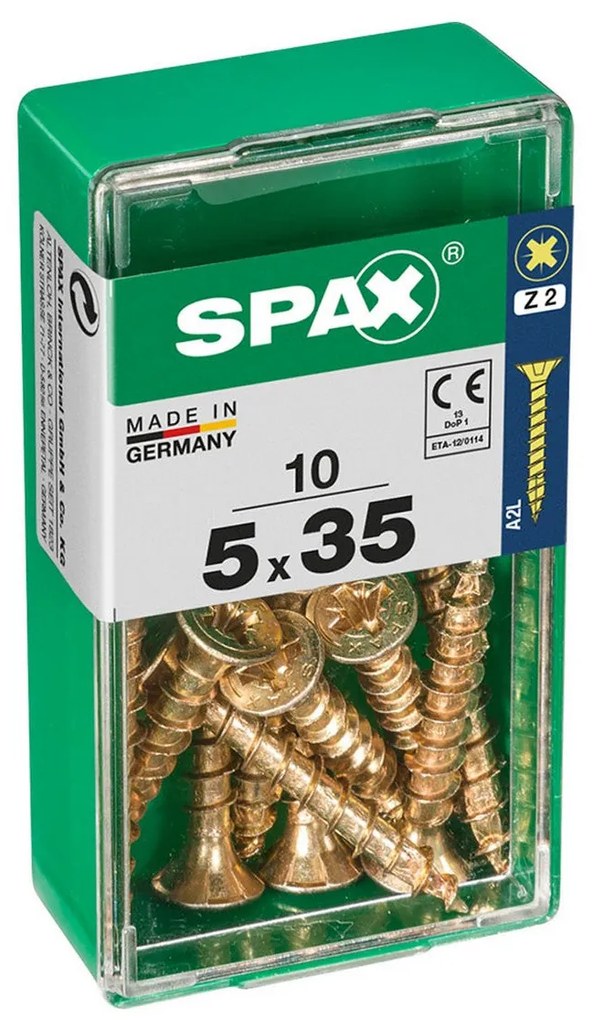 Caixa de parafusos SPAX Yellox Madeira Cabeça plana 10 Peças (5 x 35 mm)