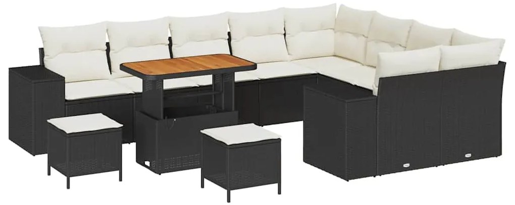 Conjunto de Sofás de Jardim de 12 Peças com Almofadas Preto Rattan Pol