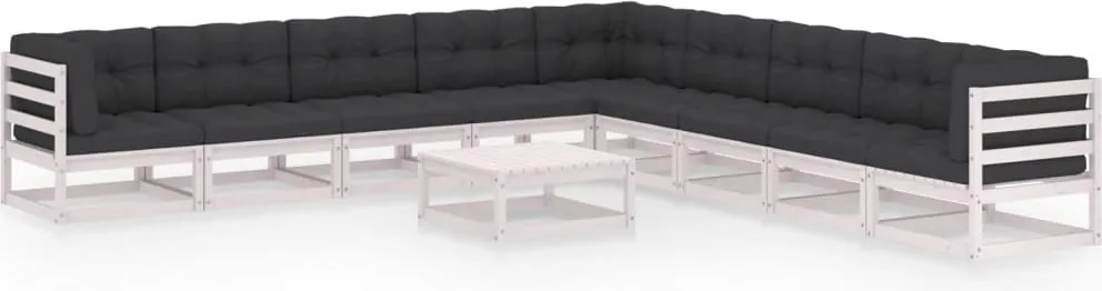 vidaXL 10 pcs conj. lounge de jardim c/ almofadões pinho maciço branco