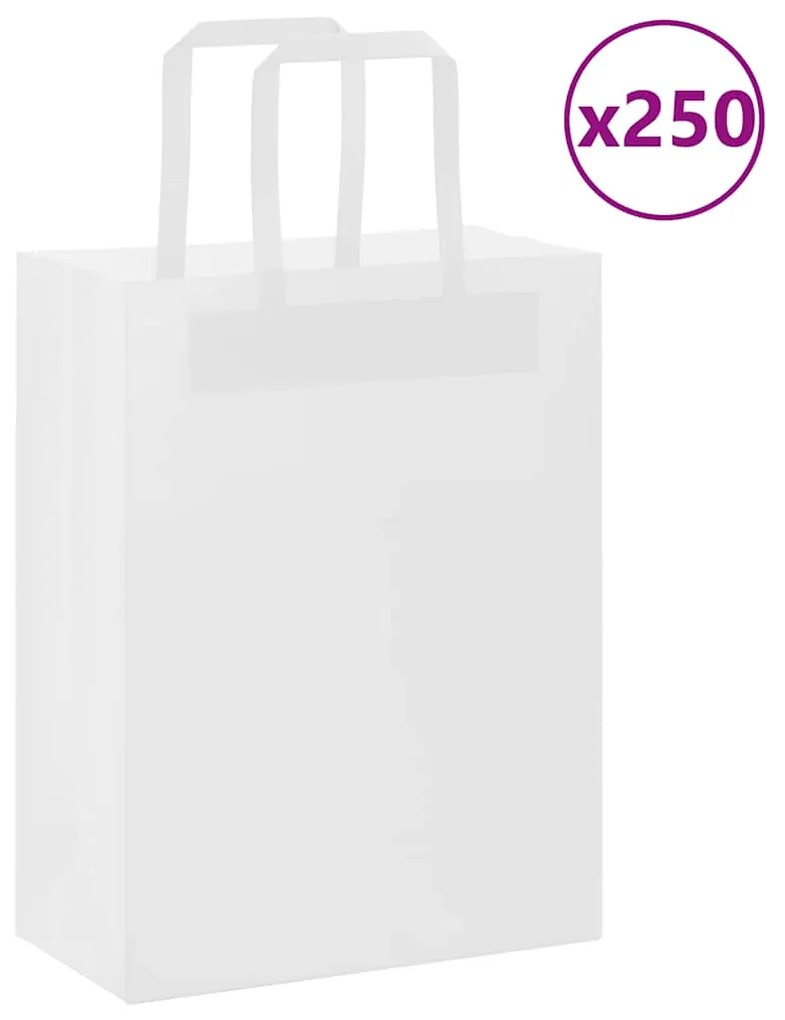 vidaXL Sacos de papel 250 unid com alças branco 21x11x28 cm
