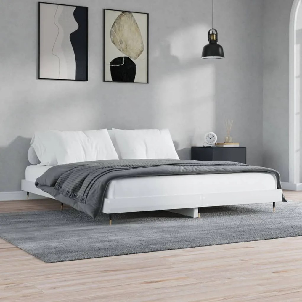 Estrutura de cama 160x200 cm derivados madeira branco brilhante