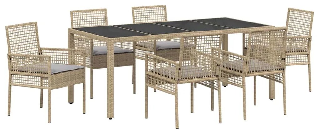 Conjunto de Jantar para Jardim 7 pcs Bege 190 x 90 x 75 cm