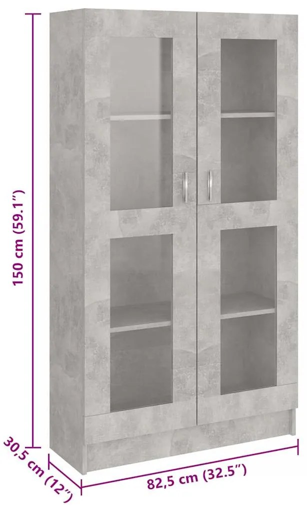 Armário vitrine derivados de madeira cinzento cimento