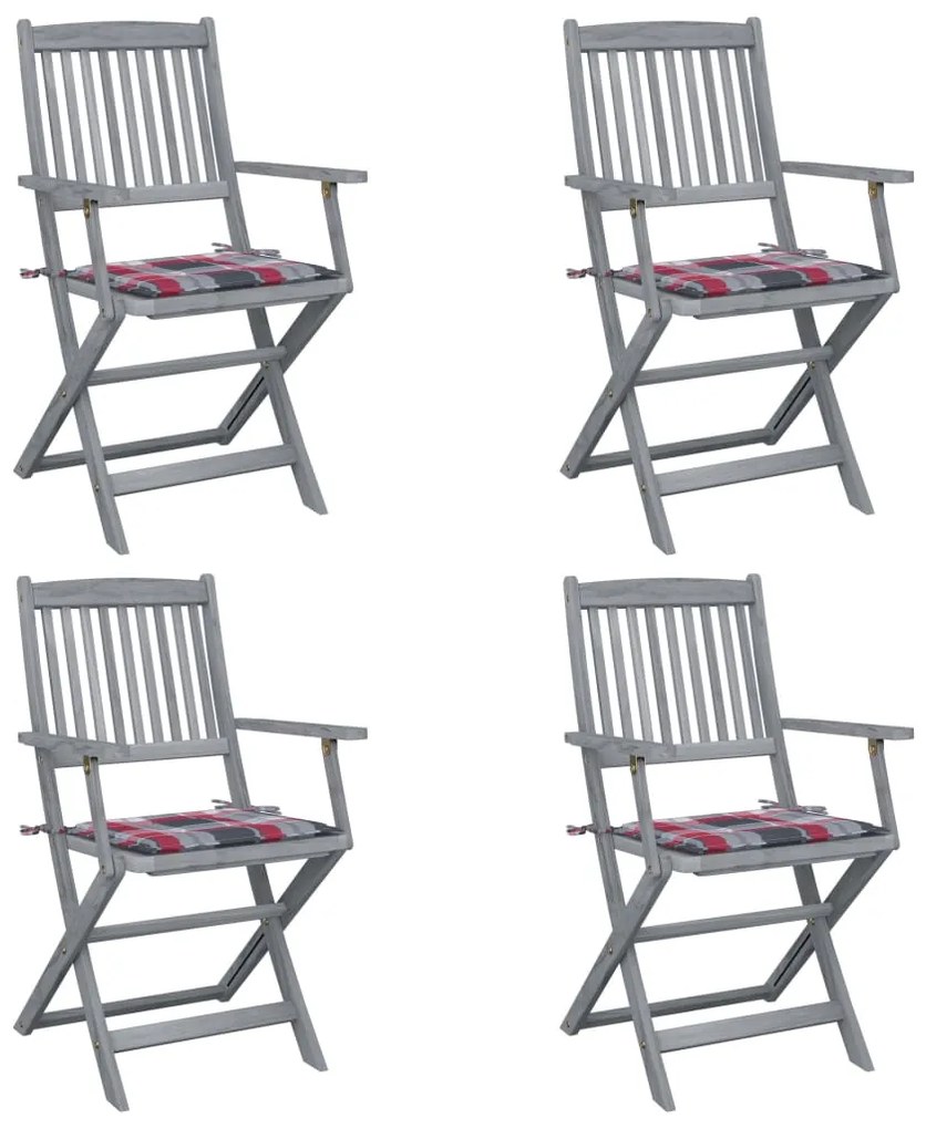 vidaXL Cadeiras exterior dobráveis c/ almofadões 4 pcs acácia maciça