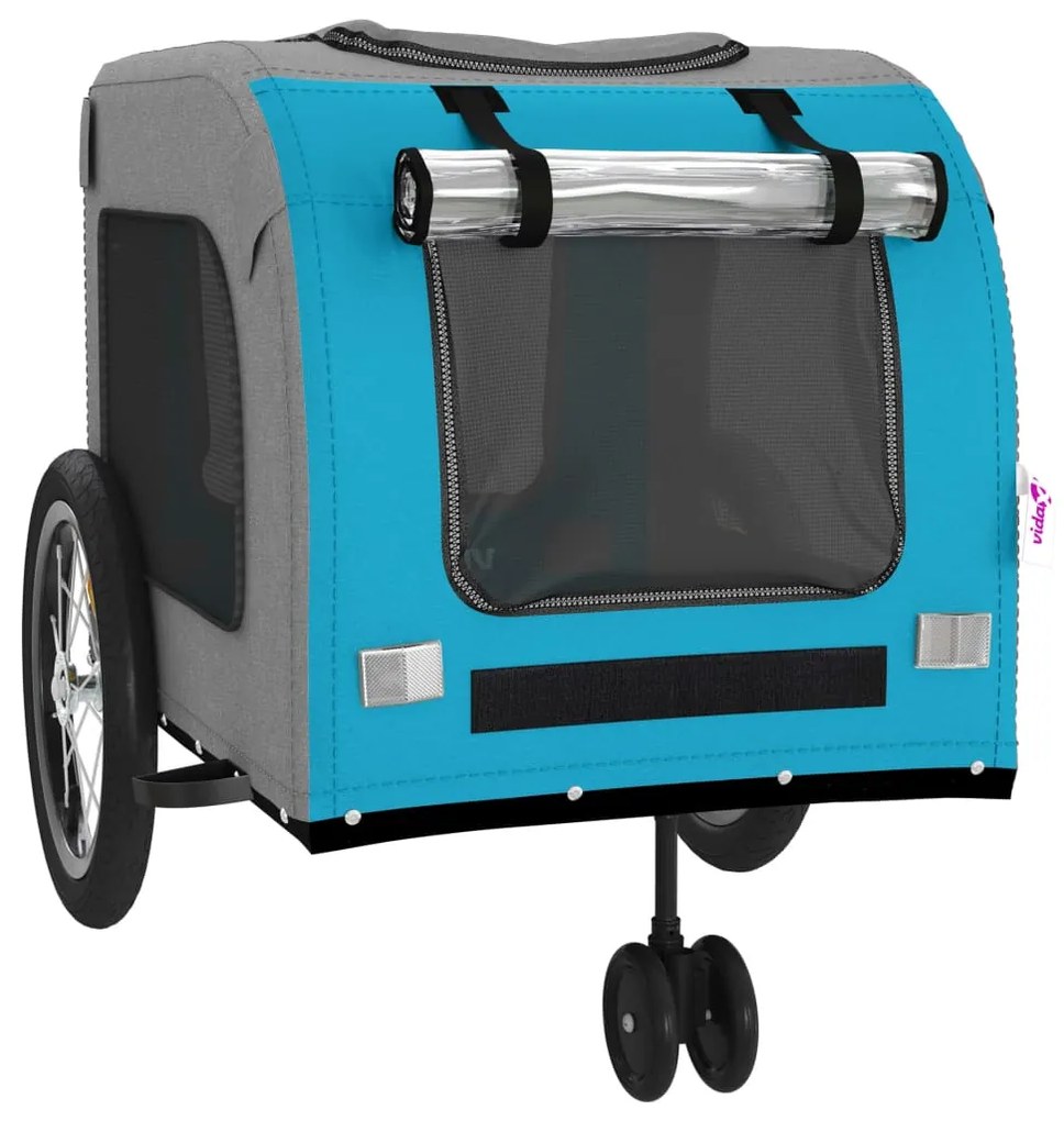 Reboque bicicleta p/ animais tecido oxford/ferro azul/cinza
