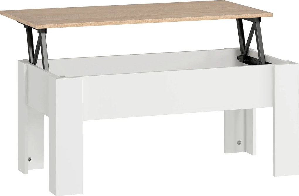 HOMCOM Mesa de Centro com Bancada Elevatória Compartimento Aberto e Oculto 100x50x45-58,5 cm Branco e Madeira | Aosom Portugal