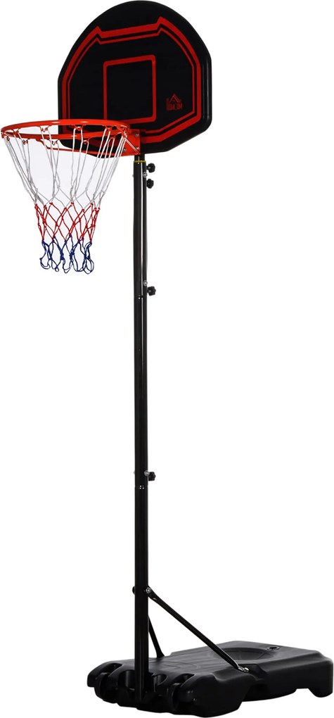 Cesto de basquetebol para exterior com poste e tabela, base de lastro com Rodas, altura ajustável de 2,1 a 2,6 m (cesto) preto, vermelho