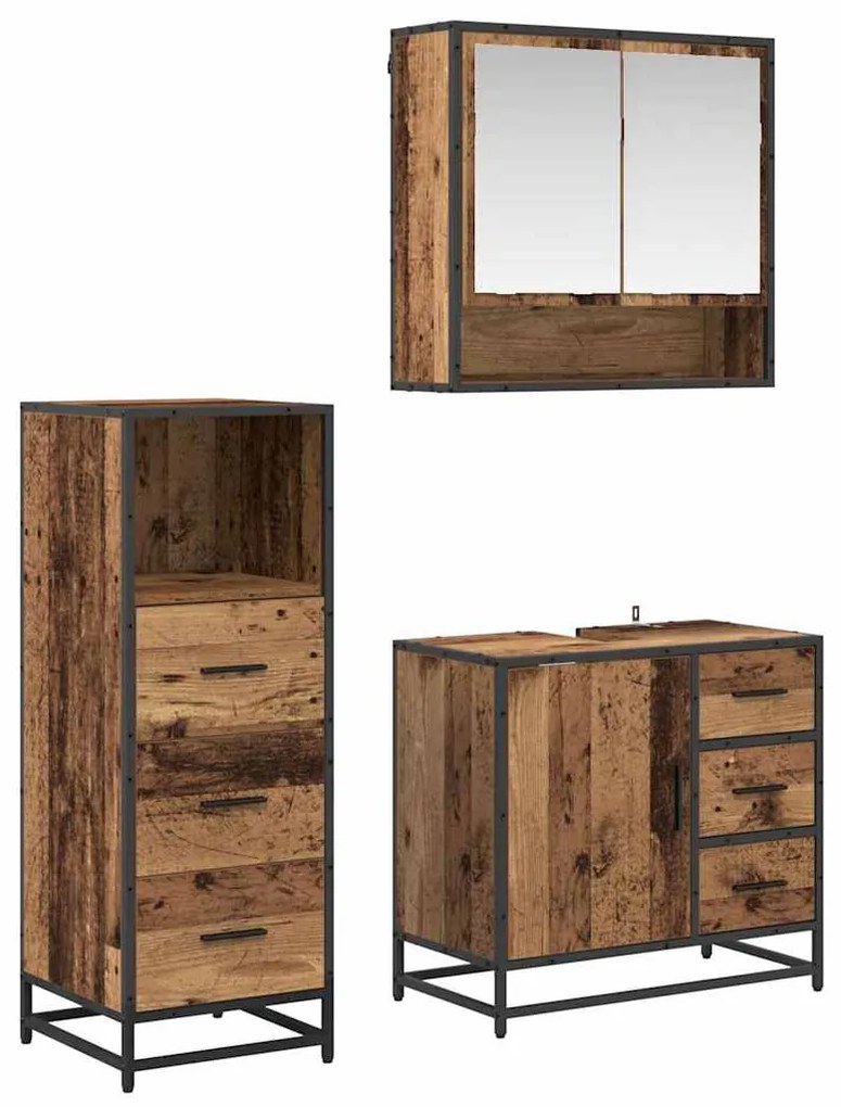 vidaXL Conjunto de Móveis para Banheiro com porta 3 pcs Madeira Antiga