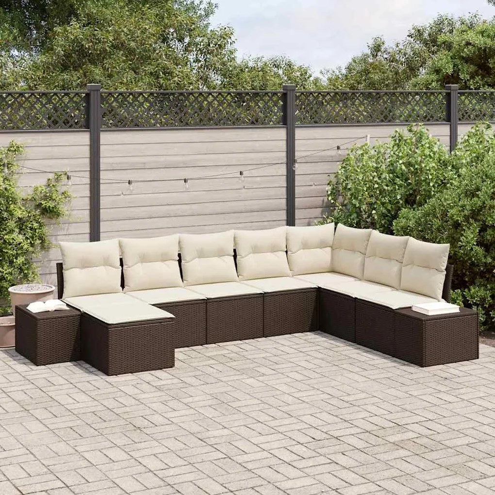 vidaXL Conjunto de Sofá de Jardim 8 pcs Marrom e Creme vime PE