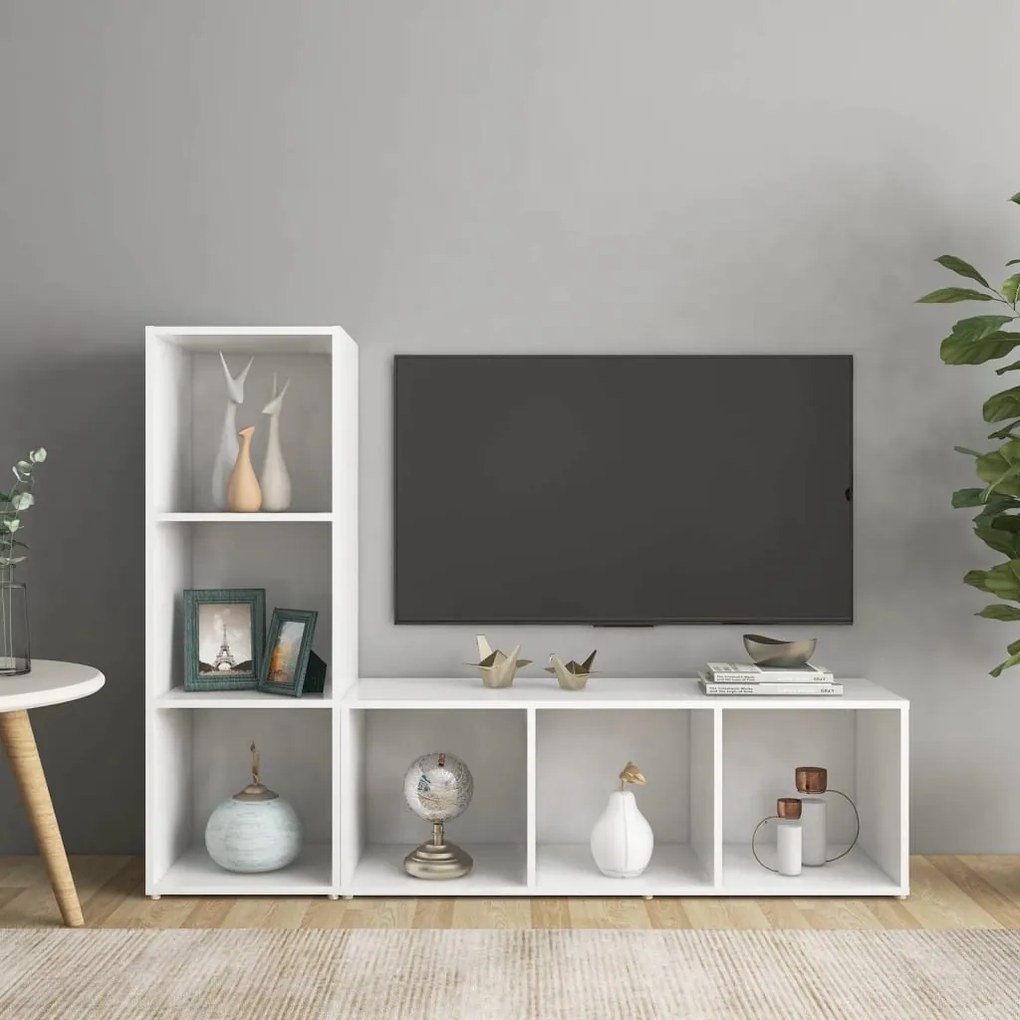 Móveis de TV 2 pcs 107x35x37 cm contraplacado branco
