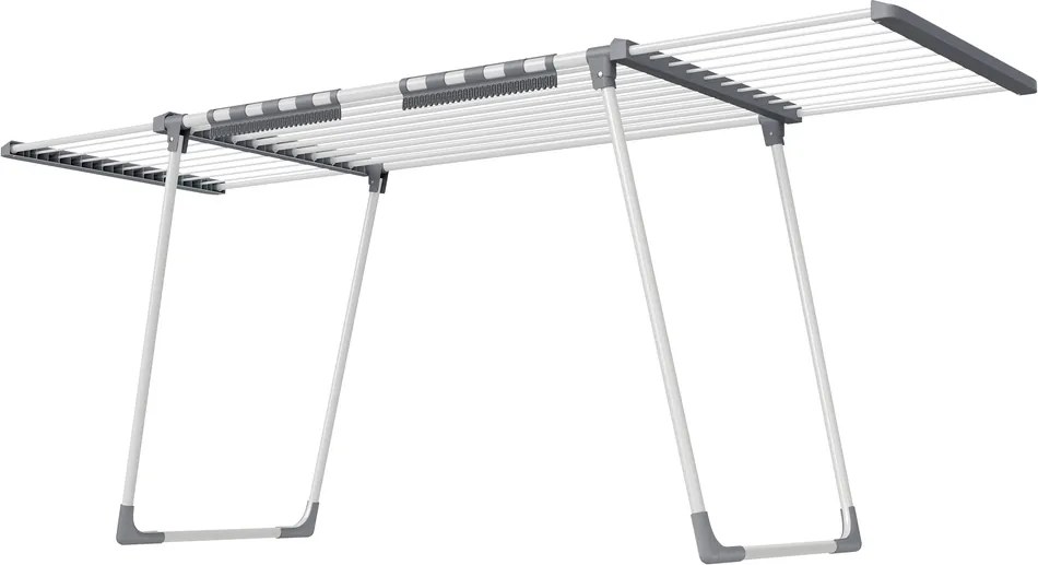 Estendal roupa, secador de roupa de pé, 62,5 x (113,5-200) x 90 cm com braços extensíveis Branco-cinza