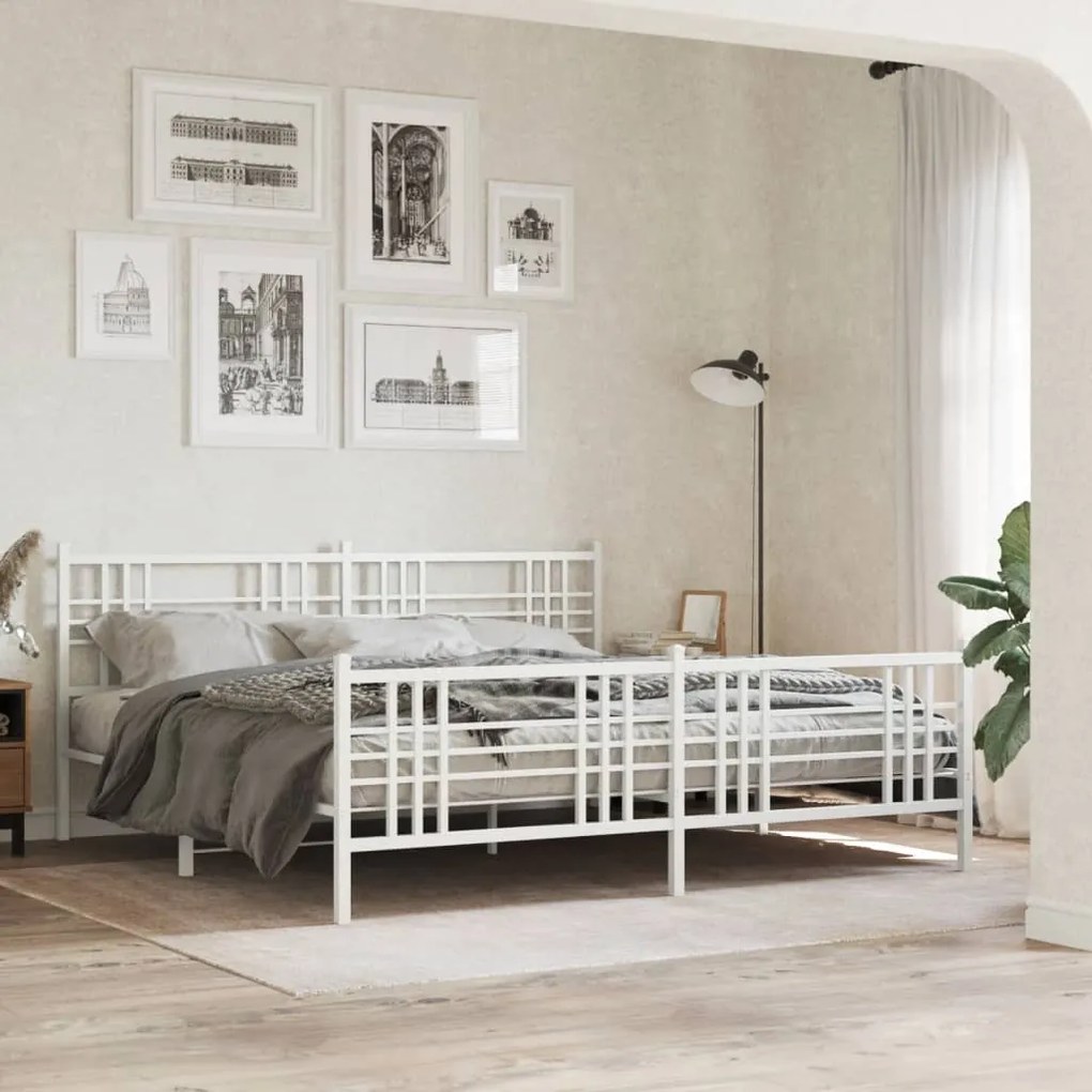 Estrutura de cama com cabeceira e pés 193x203 cm metal branco
