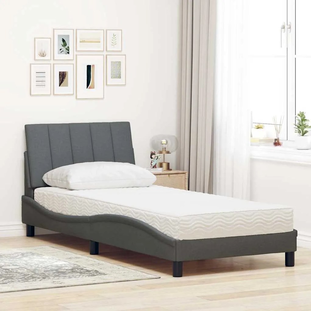 Cama com colchão 80x200 cm tecido cinzento-escuro