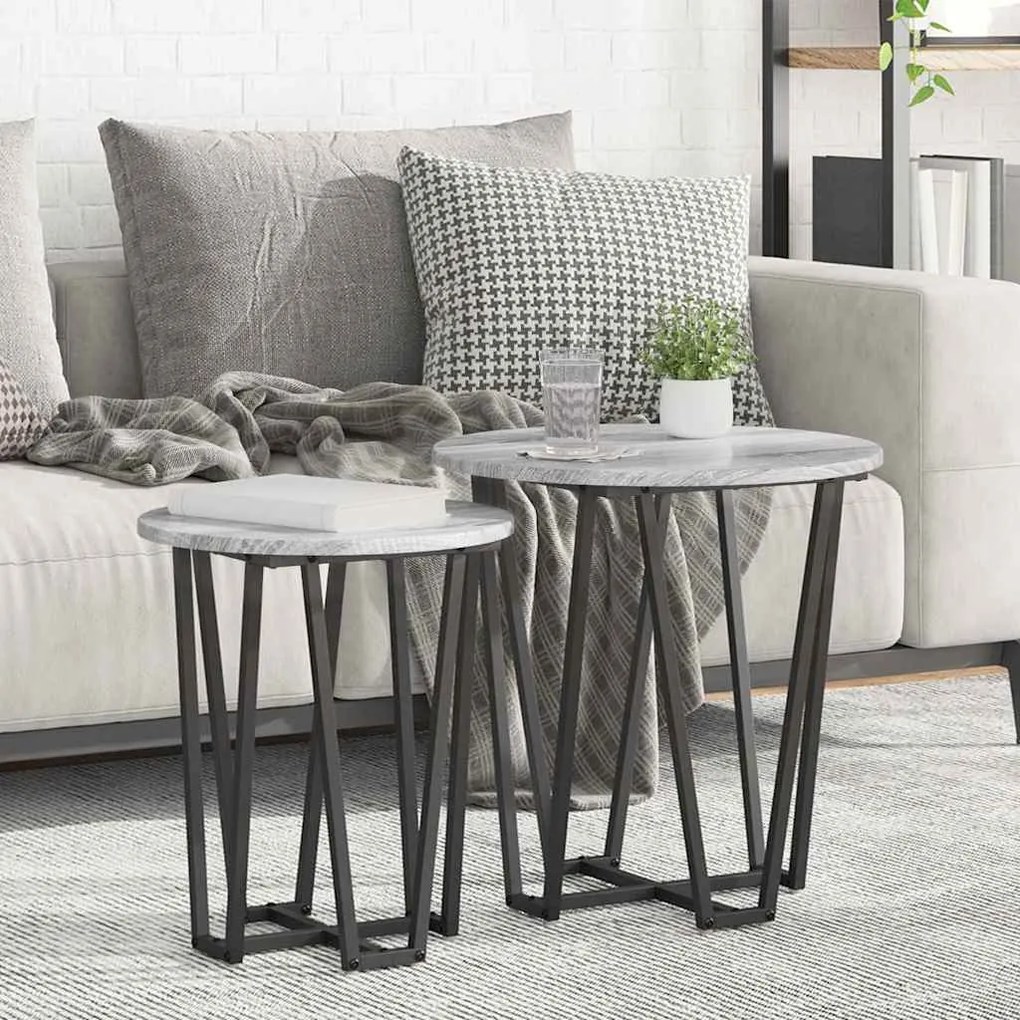Conjunto de Mesas de Apoio 2 pcs Cinza Sonoma em Madeira e Metal