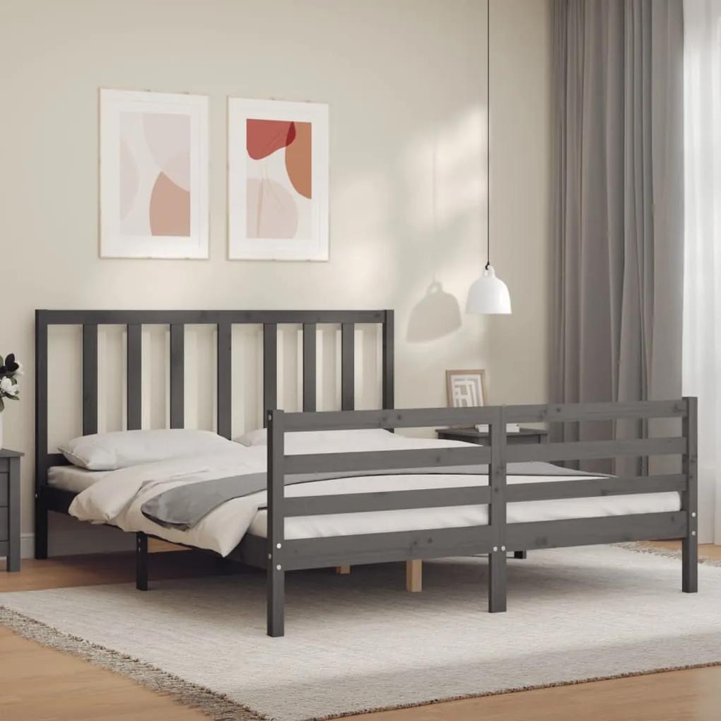 3193868 vidaXL Estrutura de cama com cabeceira 160x200 cm madeira maciça cinza