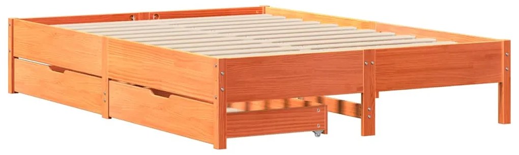 Cama sem colchão 140x200 cm madeira pinho maciça castanho-mel