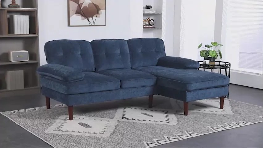 Sofá de Canto "Porto" com Chaise Longue - 215x142x88 cm - Azul - Estof