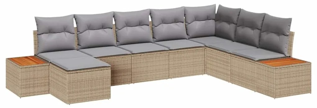 Conjunto de Sofá de Jardim com 8 Peças e Almofadas em Rattan Poli Bege