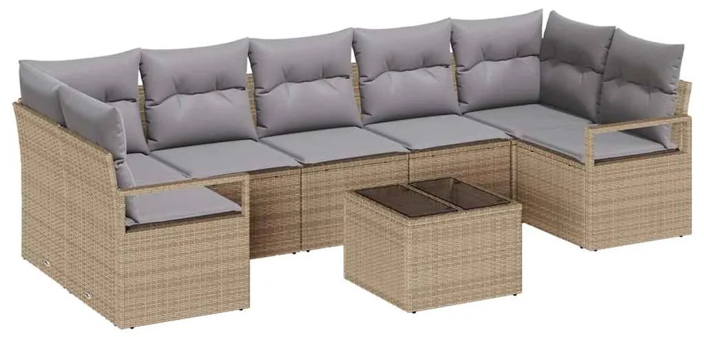 Conjunto de Sofá de Jardim com 8 Peças e Almofadas Bege em Rattan