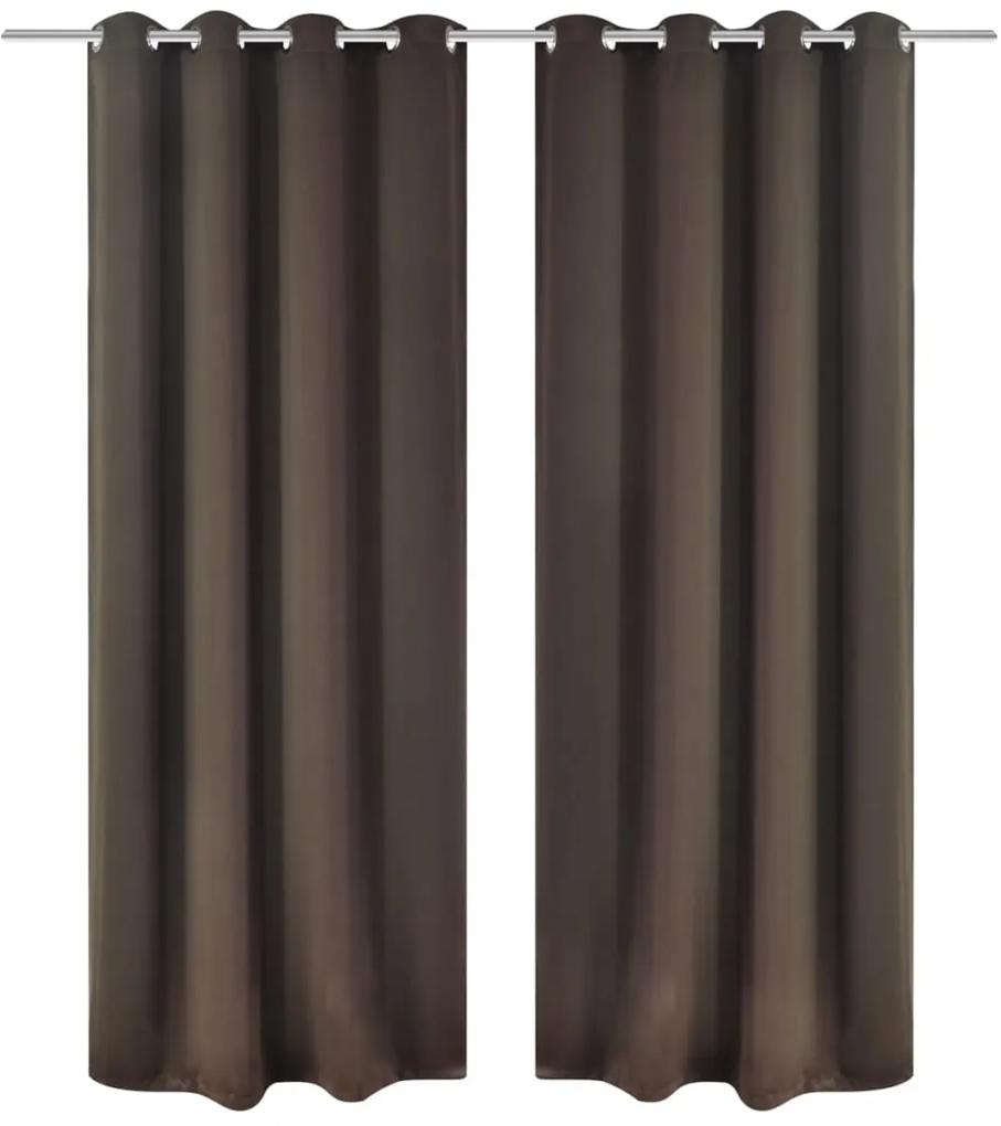 130371 vidaXL Cortinas opacas com anéis metálicos, castanho, 2 pcs,135 x 245 cm