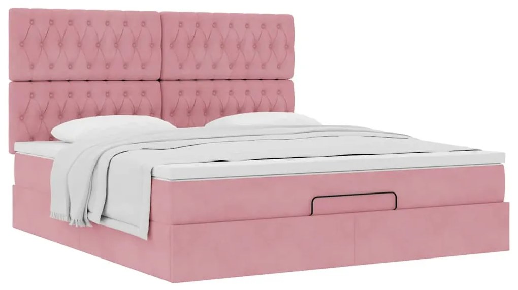 Estrutura de cama otomana com colchões 180x200 cm veludo rosa